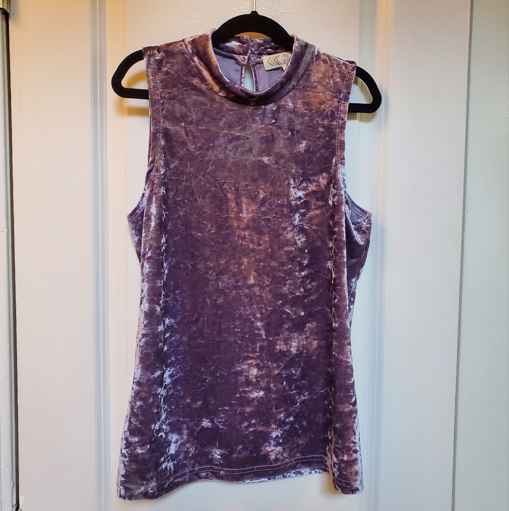 Purple Crushed Velvet Mock Neck Top- S- Casual, Retro, Gothic, Modern Grunge